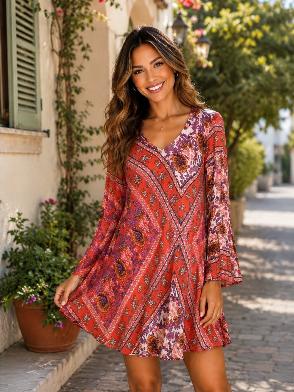 Empower Design | Floral Lined Long-sleeve Dress S